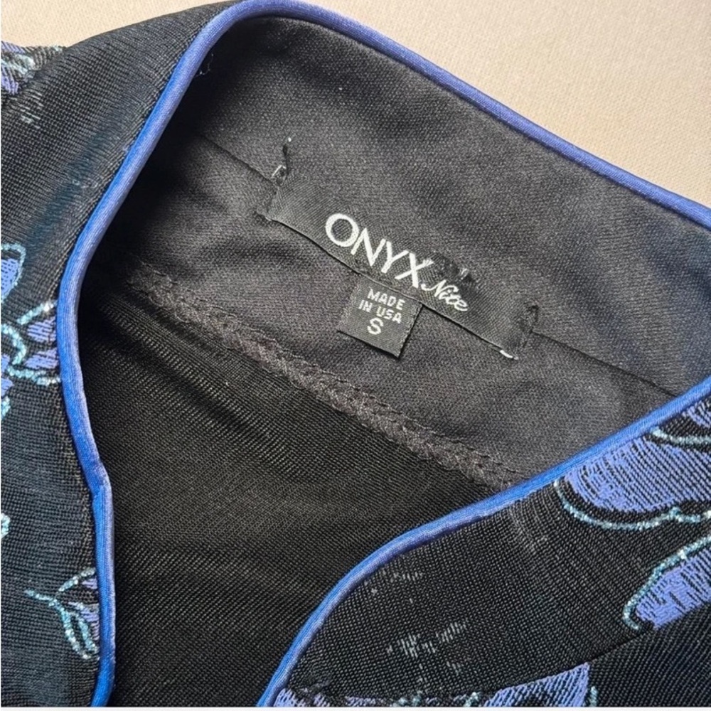 Onyx Black Velvet Open-Front Jacket with Purple Floral Burnout - Picture 2 of 2